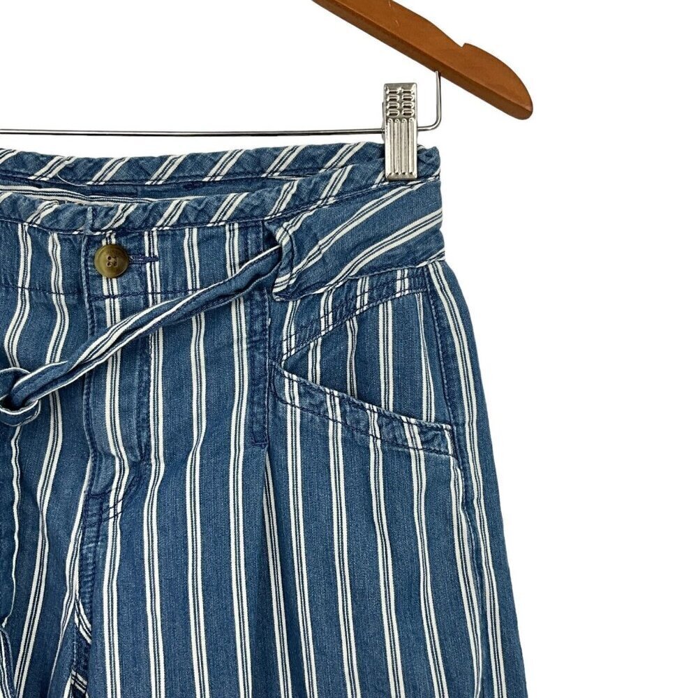 American Eagle Outfitters Women's 4 Wide Leg Pants Blue Striped High Rise Tie - Picture 4 of 11